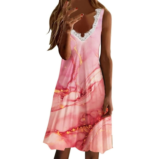 Vestidos Para Mujer Vestidos A Media Pierna Mini Vestido Sin Mangas de Encaje Sólido Con Cuello en V Erógeno Casual de Moda Odeerbi ODB161052