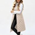 thumbnail image 4 of Sevevn Women's Stand‑Collar Quilted Long Puffer Vest Zip‑Up Maxi‑Length Sleeveless Gilet with Pockets Fall Winter Outerwear Khaki M, 4 of 9