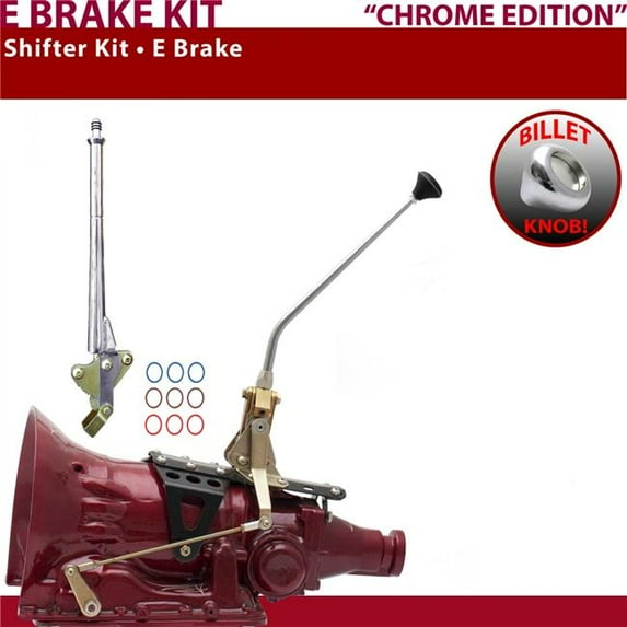 American Shifter 4L60 Shifter Kit Chrome 12 in. E Brake Push Button 16 in. Handle Billet Knob for F0CAA