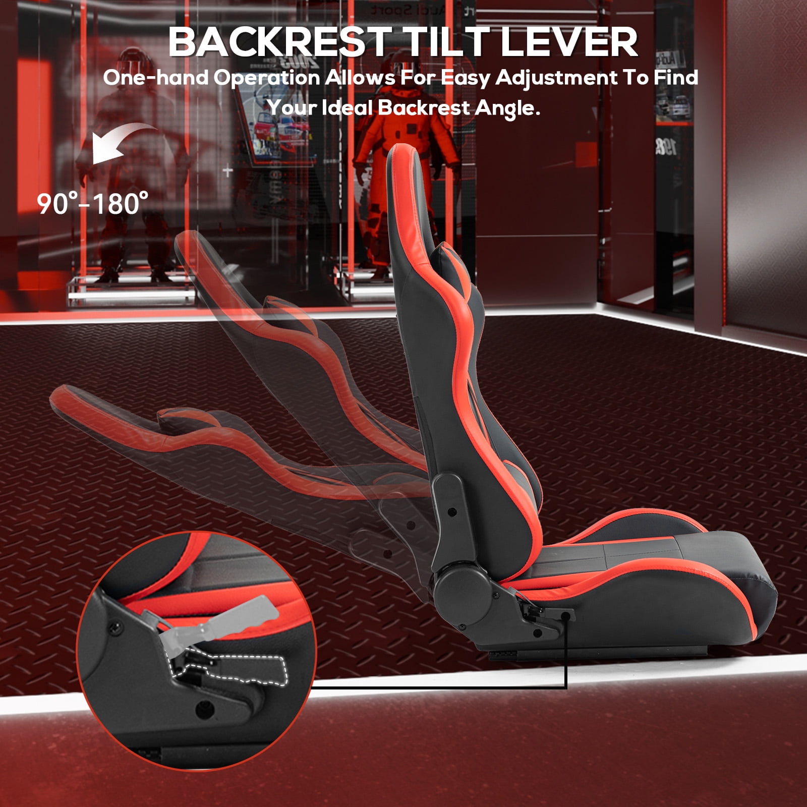 Supllueer Adjustment Gaming Red Seat Pu Leather With Headrest & Lumbar Support Cushion For Racing Simulator Cockpit Wheel Stand.Excluding electronic devices