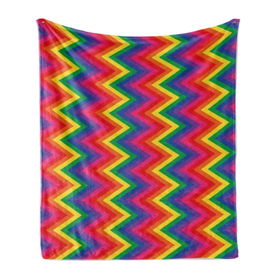 Groovy Soft Flannel Fleece Throw Blanket, Rainbow Zig Zag Vertical Chevron Pattern Geometric Striped Repeat Vibrant Colors, Cozy Plush for Indoor and Outdoor Use, 50" x 70", Multicolor, by Ambesonne