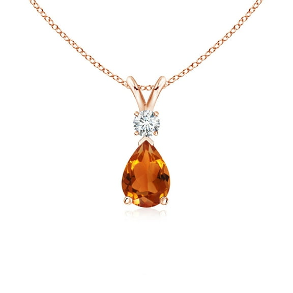 ANGARA Natural Citrine Teardrop Pendant with Diamond in 14K Rose Gold for Women (Size-7x5mm) | November Birthstone, Birthday, Anniversary, Jewelry Gift for Women | Natural Citrine Necklace
