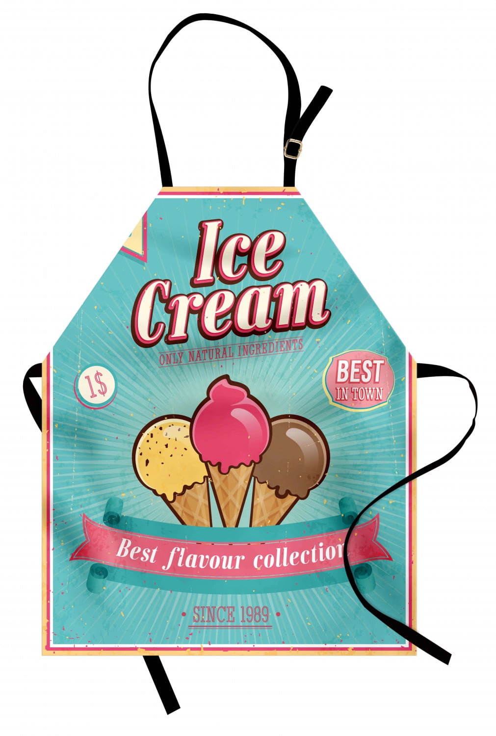 Ice Cream Apron Best Flavor Collection Quote with Free Topping Children Design, Unisex Kitchen Bib Apron with Adjustable Neck for Cooking Baking Gardening, Seafoam Pink Pale Yellow, by Ambesonne