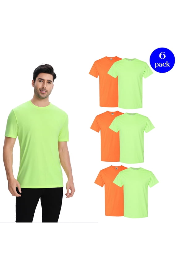 High Performance Dry Fit T-Shirt for Men, High Visibility Work Shirt, 6 Pack, Yellow & Orange, XL