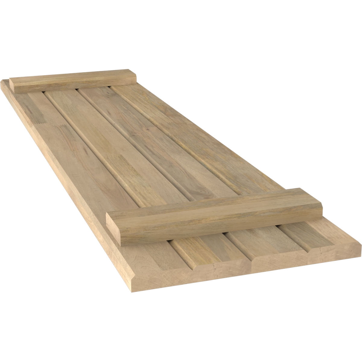 Ekena Millwork 14"W x 68"H Americraft Four Board (2 Batten) Exterior Real Wood Joined Board-n-Batten Shutters (Per Pair), Unfinished