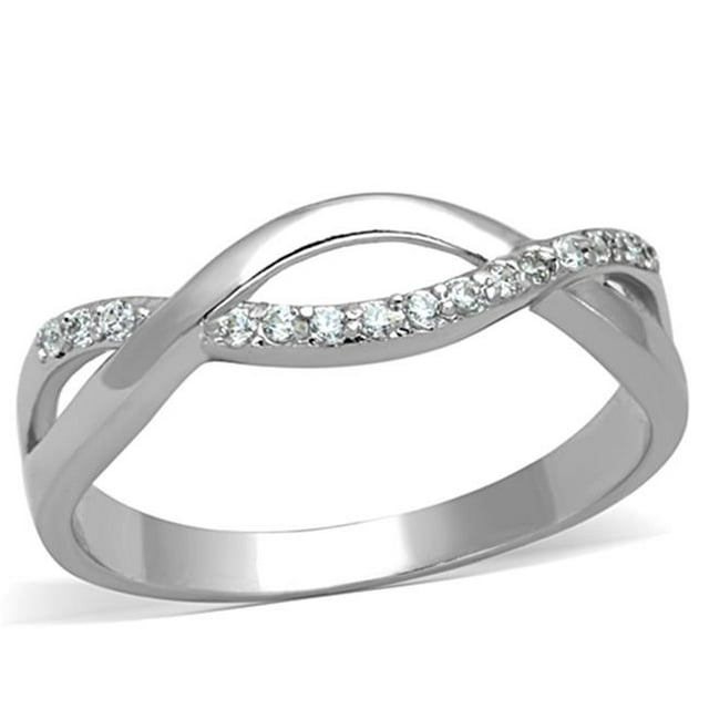 Alamode 3W796-5 Women Rhodium Brass Ring with AAA Grade CZ in Clear - Size 5