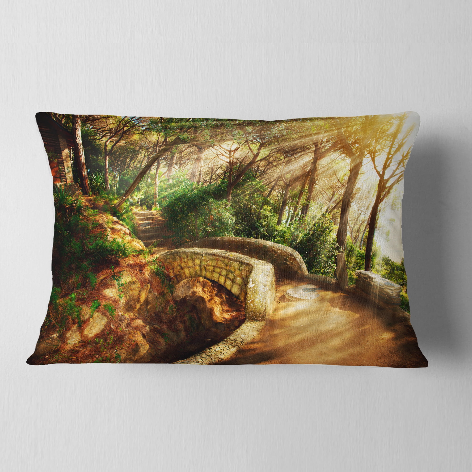 Designart Bright Sun in Mystical Park - Landscape Printed Throw Pillow - 12x20