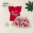 thumbnail image 2 of KPOPLK Toddler Baby Girl First Day Of School Outfits Ruffle Kindergarten Ribbed Knit Shirt + Tutu Skirt Set(Red#1,6-7 Years), 2 of 7