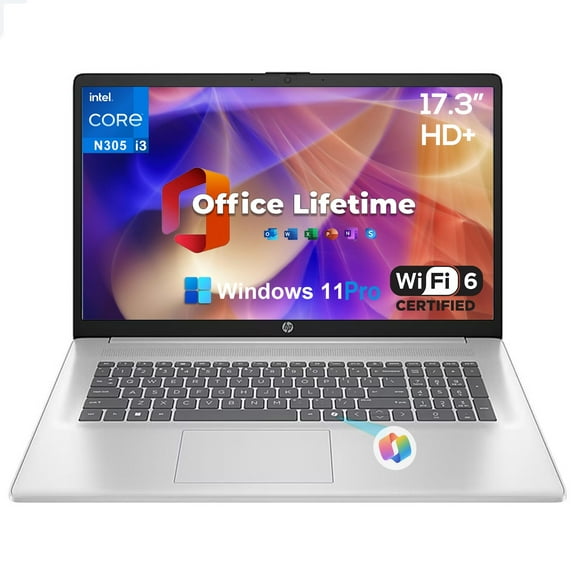 HP 17.3" Laptop Computer - Intel i3 N305 8-Core up to 3.8GHz, Windows 11 Pro | Student & Business Laptop w/Office Lifetime & External Optical Drive(16GB RAM | 512GB SSD)