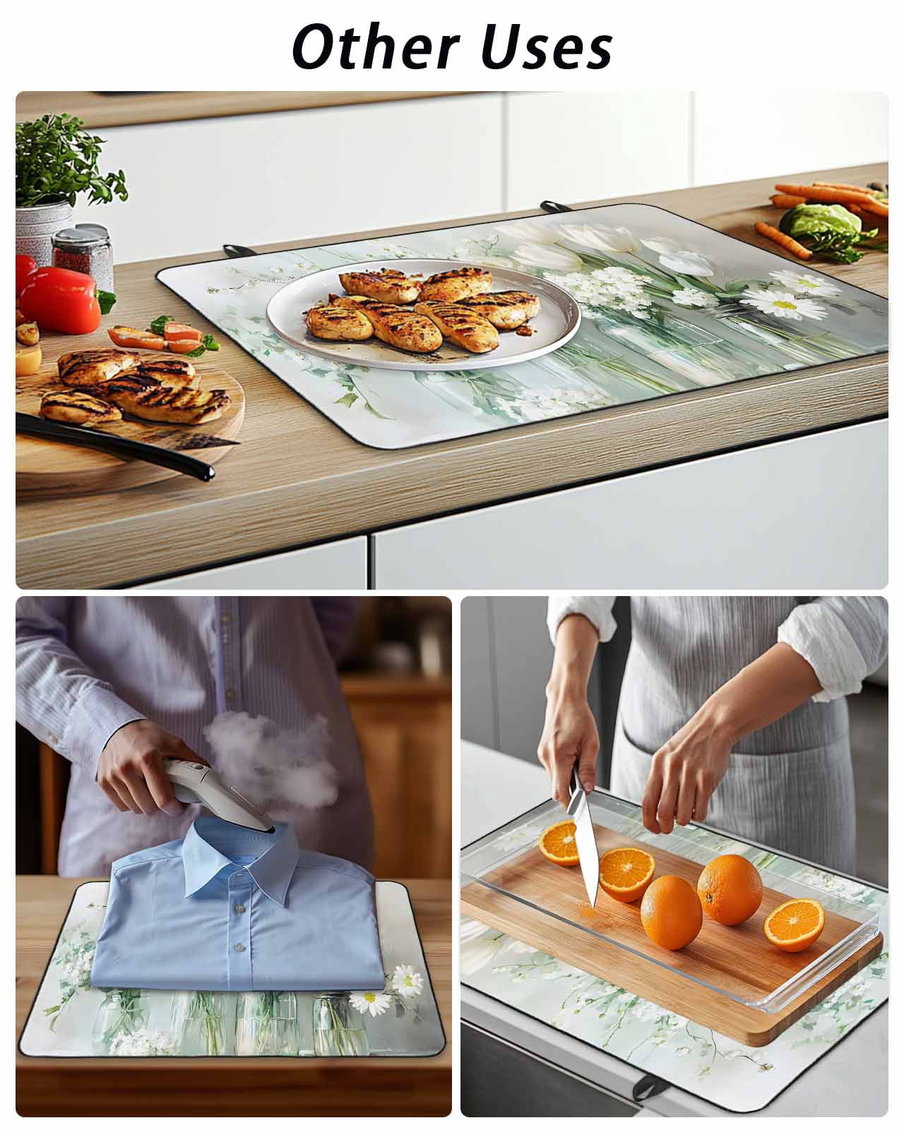 Stove Top Covers for Electric Stove 36x21 Inches, Daisies Flowers Heat Insulation Fireproof Glass Cooktop Protector, Vintage Watercolor Bottle Floral Countertop Stovetop Cover for Kitchen