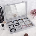 thumbnail image 2 of Organizador de joyas, caja de almacenamiento de 12 rejillas con tapa de metal, caja de almacenamiento de joyas para relojes, anillos, aretes, pulseras, color gris, 2 of 5