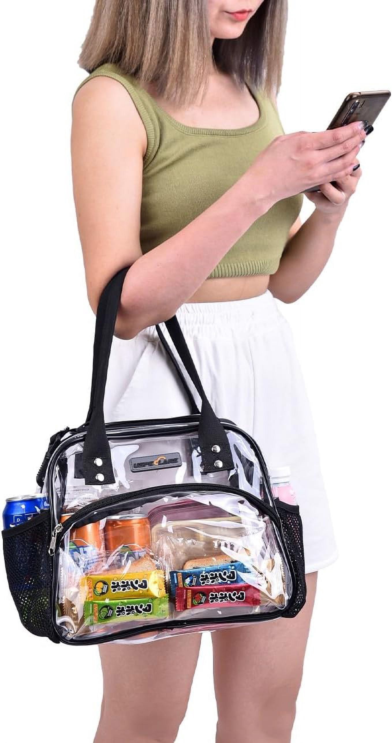 USPECLARE Clear Lunch Bag Lunch Box, Clear Tote bag with Removable Bottom Board for Women & Men, See Through Reusable Lunch Box Clear Lunch Bag for Workplaces, Clear Shoulder Bag for Security