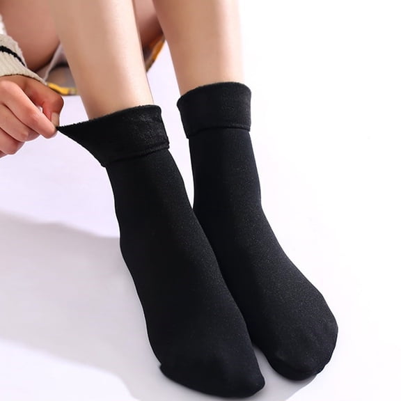 dianhelloya Autumn Winter Warm Thick Solid Color Women Elastic Breathable Middle Tube Socks Black