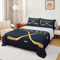jejeloiu Hockey Sport Games Twin Sheet Sets,Hockey Stick Twin Fitted Sheet,Gold Black Flat Sheet For Teens,Luxury Bedroom Decor,3-Piece