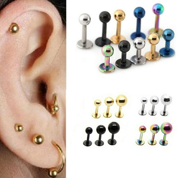 jiaroswwei 1 Pair 3 4 5 mm Unisex Cool Titanium Steel Tragus Stud Cartilage Ball Earrings