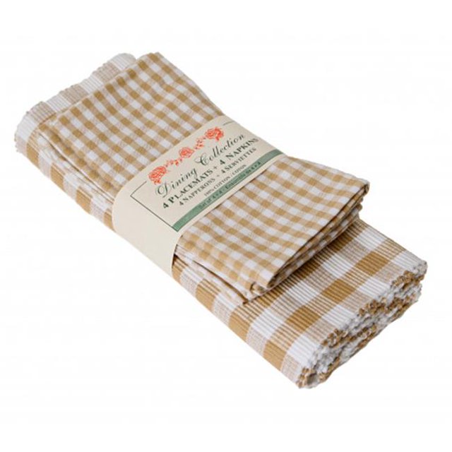 Mr. MJs Trading AG-05294 4 Placemats Plus 4 Napkins Set, Toro Beige Check