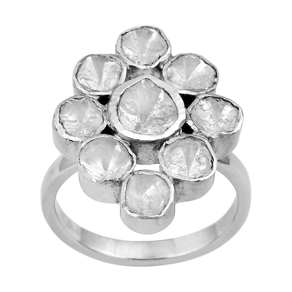 1.5 CT Natural Slice Polki Diamond Cocktail Valentines Day Gifts Ring 925 Sterling Silver