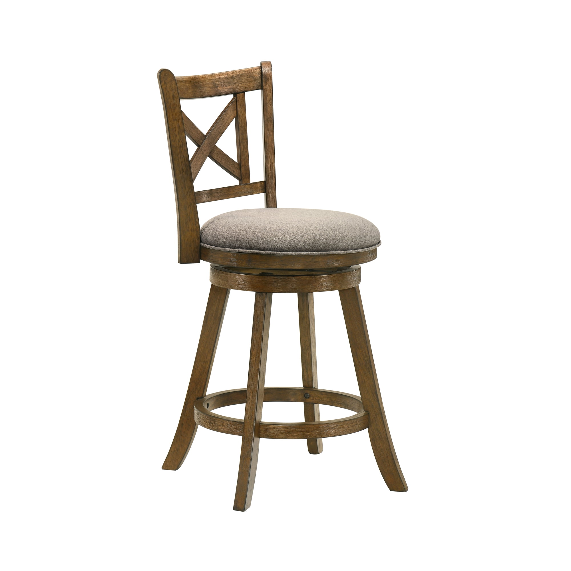Kodi Modern Farmhouse Swivel Wood Counter Height Kitchen Bar Stool in Sepia Brown Finish with Grey Fabric Upholstered Seat