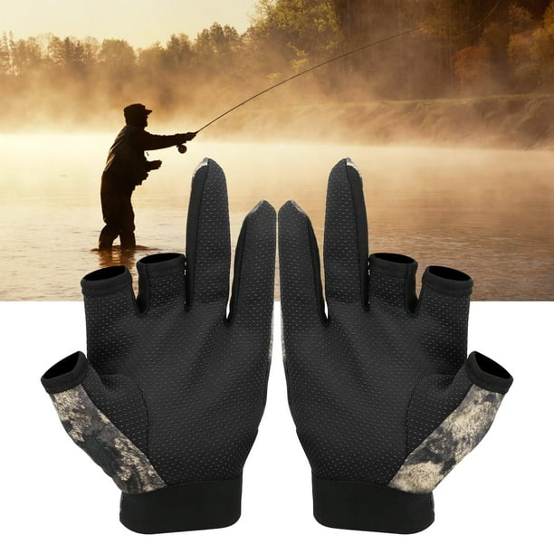 Rdeghly Fishing Hand Gloves,3‑Finger Anti‑Slip Gloves,1 Pair 3‑Finger Anti‑ Slip Gloves Fishing Hand Camouflage Outdoor Activities Supplies 