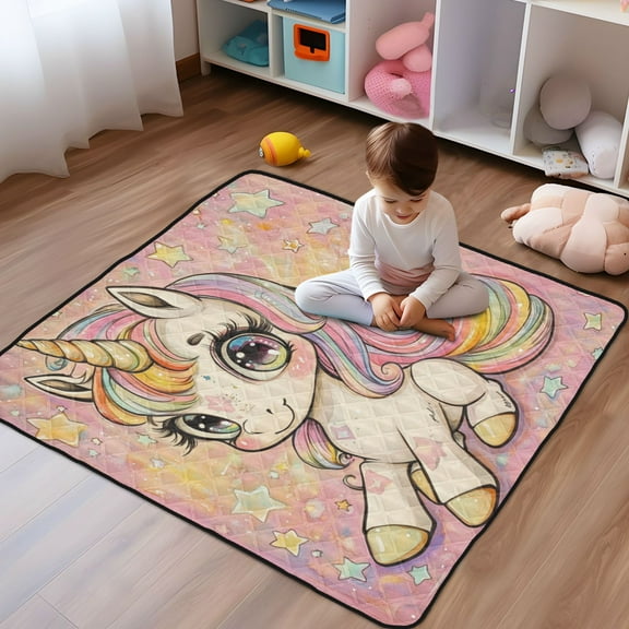 WOBOGO Pretty Unicorns Baby Playmats Extra Large Waterproof Rollable Activity Pads for Toddlers 50×50inch