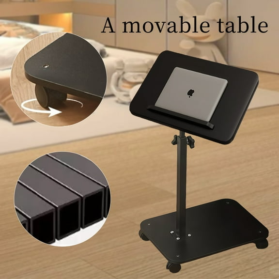 High-Quality Adjustable Wheeled Side Table: 18.9"-31.5"H, 15.75"x11.81" Thickened Top, 15KG Capacity – Ideal for Bedside/Sofa/Small Spaces, Reading/Working ,Black