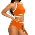 thumbnail image 5 of Huowey 2PCS Swimsuit For Women Tops High Waisted Bikini Sets Sporty Color Block Bathing Suit Beach Vacation Swim Wear Honeymoon Cruise Trendy Wear, 5 of 9
