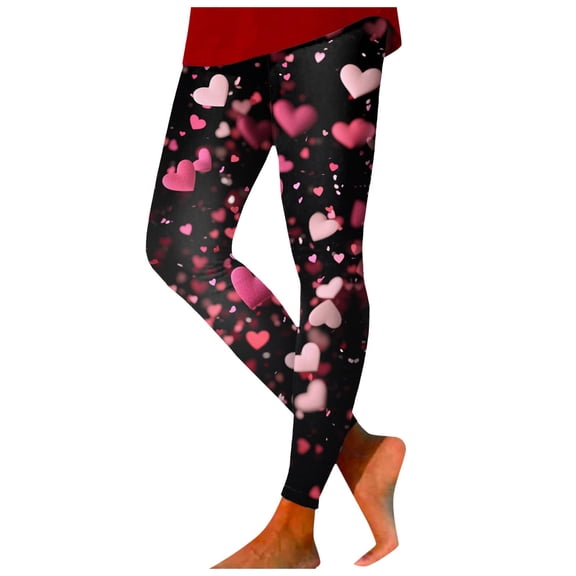 Mepaouo Women's Valentines Day Tights with Hearts Skinny Sporty Sexy Leggings Printed Pants Sizes S-2X
