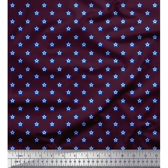Soimoi Purple polyester Crepe Fabric Blue Star Fabric Prints By Yard 42 Inch Wide