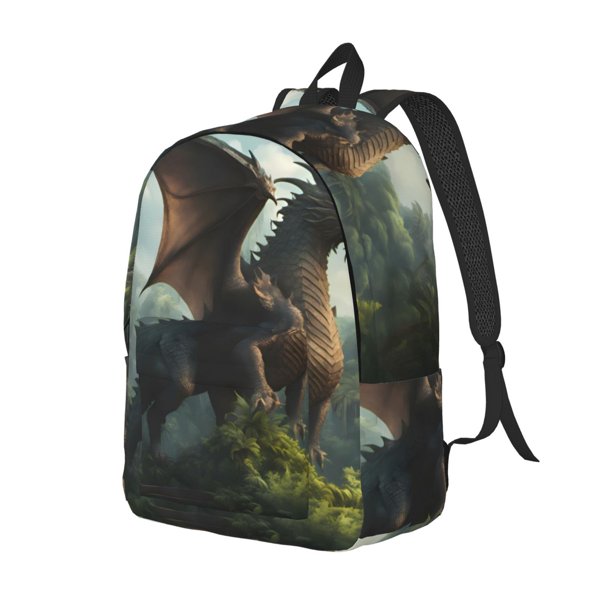 Disketp Forest Stone-Colored Dragon print Canvas Backpack Lightweight Travel Daypack Student Rucksack Laptop Backpack-