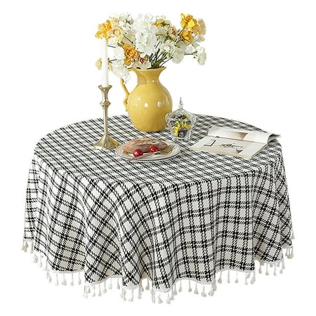

Round Tablecloth Striped Plaid Jacquard Tablecloth With Tassel Washable Minimalist Circle Table Covers For Dining Room Kitchen Balcony Outdoor Coffee Table-Black-round200cm(79 )