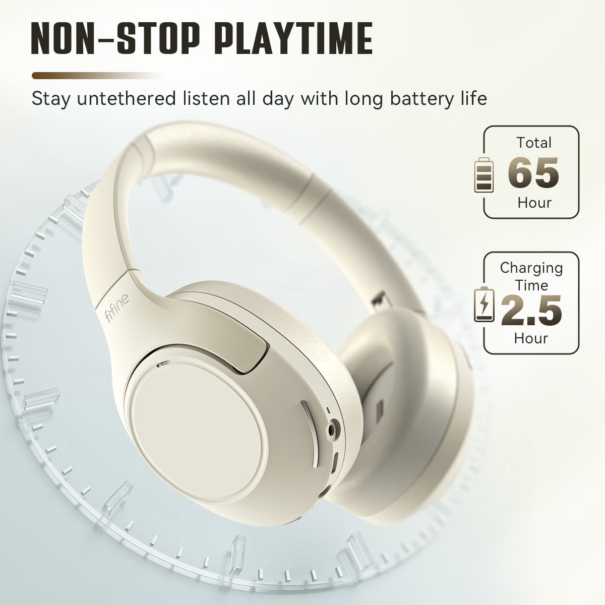 FIFINE X3 Wireless Over-Ear Headphones for iPhone/Mac, Bluetooth Headphones with ANC Noise Cancelling, Transparency Mode, 3.5mm Jack, 65H Playtime, White