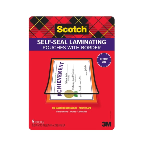 Scotch Self-Seal Black Border Pouches, Letter Size, No Machine Needed, 5 Pouches