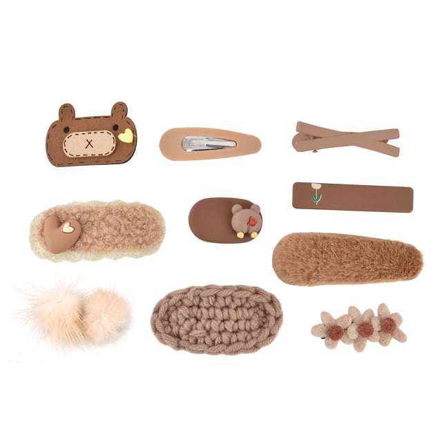 10 Uds horquilla de dibujos animados lindo color café cremoso oso felpa Otoño Invierno horquillas para adorno para el cabello