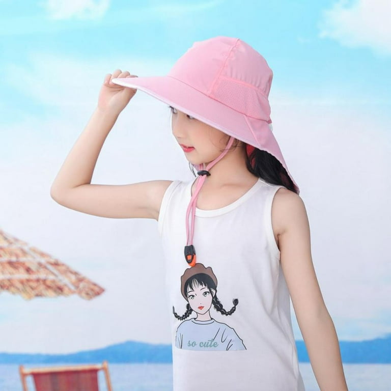 Kids Large Brim UV Protection Sun Hat with Neck Flap Mesh Fishing Cap 