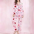 thumbnail image 2 of Lovzfmll Pajama Set for Women, Valentine's Day Print Long Sleeve Set, Collared Casual Top and Pants, Comfortable Home Sleepwear Pink-C, M, 2 of 8