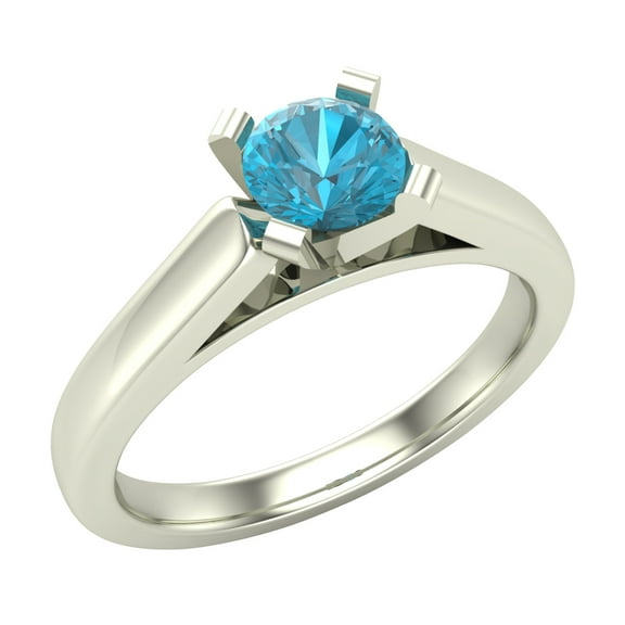 0.42 CTTW Blue Diamond Round Cut Diamond Engagement Ring Cathedral Style 14K White Gold