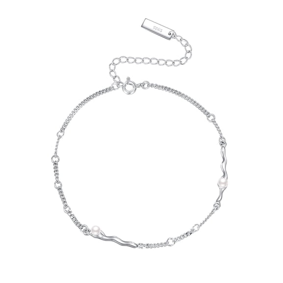 YAFEINI Pearl Anklet for Women S925 Sterling Silver Pearl Wave Ankle Bracelet Beach Jewelry Gift (pearl)