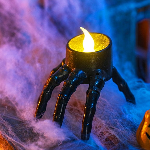 CuiLiyq Halloween Skeleton Hand Lamp, Halloween Tea Lights Candles Decoration, Flameless LED Candle Holder Lights Battery Operated for Halloween Party(2PCS)