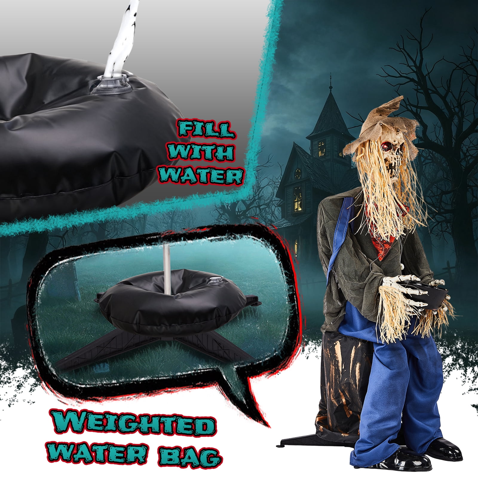 Astoutdoor 4.5 ft Halloween Sitting Scarecrow Decoration with Red Light-Up Eyes, Sound-Activated Head Movement, Male Voice, Detachable Bucket, Battery Operated