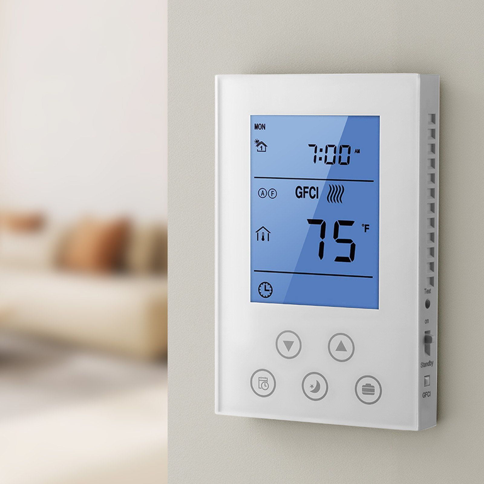 7 Day Programmable Thermostat for Underfloor Heating and Heat Pump, Digital Wall Thermostat with Backlit Display, Temperature Sensor, Energy-Saving Scheduling, White, 120V/240V Compatible