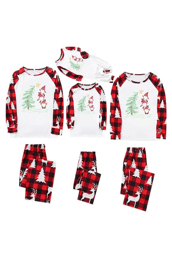Christmas Family Matching Pajamas Sets Christmas PJ's Letter Print Top and Plaid Pants Jammies Sleepwear