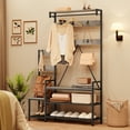 thumbnail image 1 of Home Coat Rack Shoe Bench Industrial Hall Tree with Bench and Shoe Storage Coat Tree Entryway Large Organizer with Shoe Rack, Storage Cubbies, Hooks, and Top Shelf, 1 of 9