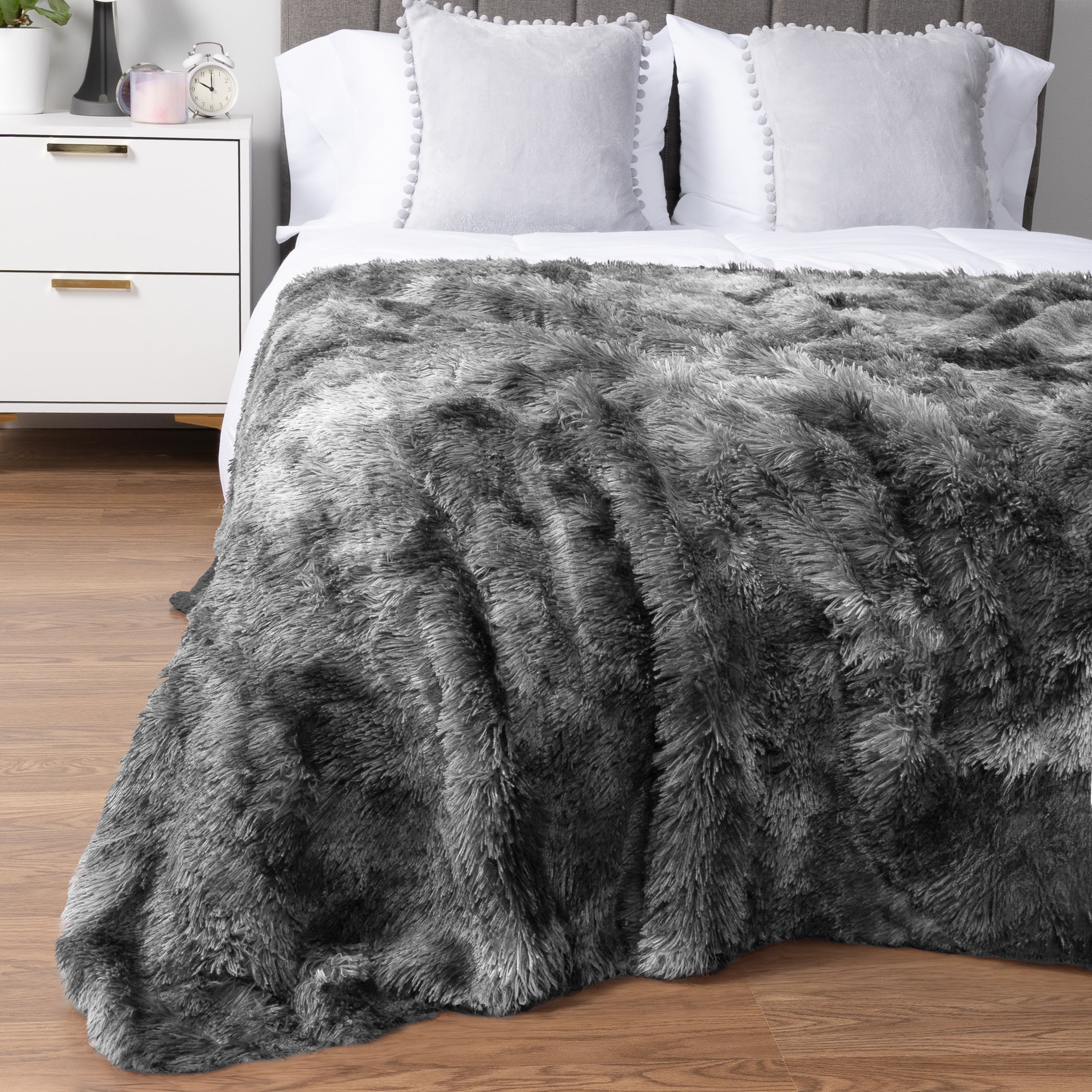PAVILIA Gray Fluffy Throw Blanket for Couch, Twin Bed, Fuzzy Blanket for Women Men, Furry Plush Warm Blanket Bed Sofa, Super Soft Thick Faux Fur Sherpa Blanket Throw, Tie-Dye, 60x80