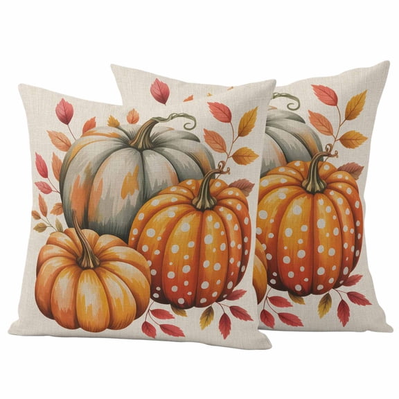 Burnt Orange Pumpkin Fall Outdoor Waterproof Pillow Covers, Thanksgiving Botanical Leaves Rustic Decorative Square Throw Pillowcase Sofa Cushion Sham for Patio/Couch/Chair, 16"x16" 2 Pack