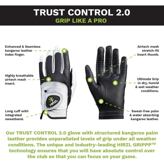 HIRZL Men's Golf Gloves - Trust Control 2.0, Leather, Ultimate Grip, Pack of 10