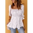 thumbnail image 3 of ABPHQTO Top peplum de leopardo floral fruncido con cuello cuadrado para mujer, 3 of 5