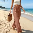 thumbnail image 5 of ZHYou No Boundarie Women's Wide Leg Pants Ruffle High Waist Drawstring Lightweight Flowy Loose Casual Full Length Trousers,Orange,Size L, 5 of 6