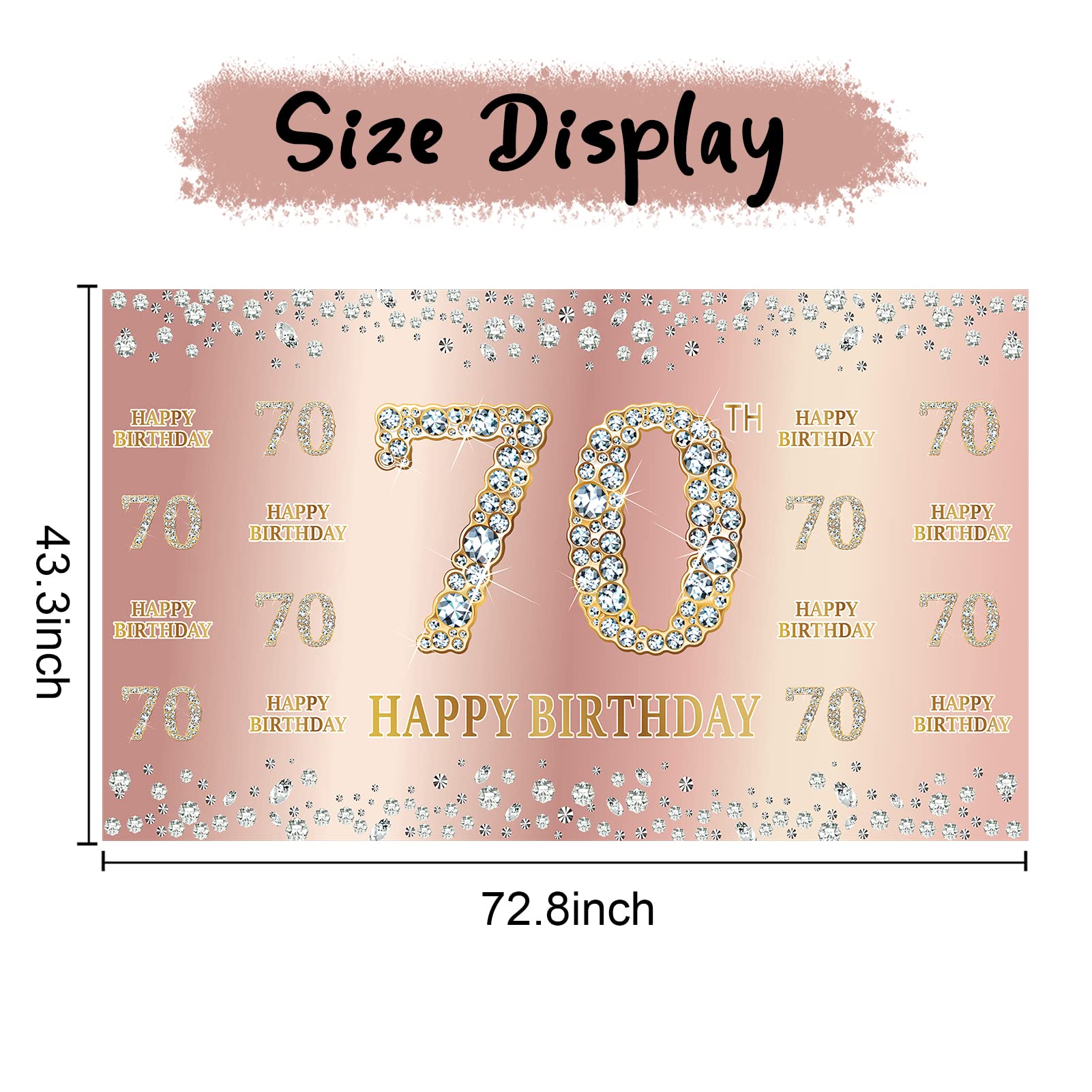 Happy 70th Birthday Banner Decorations For Women, Pink Rose Gold 70 