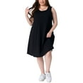 thumbnail image 2 of Vestido de verano sin mangas de talla grande para mujer Agnes Orinda, con cuello redondo, midi, de playa, con bolsillos, 3X, negro, 2 of 6