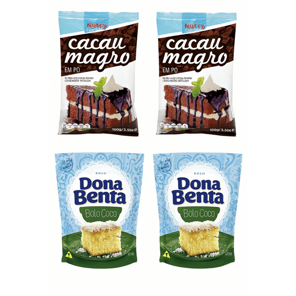 Dona Benta Coconut Cake Mix 15.8 oz 2 Pack and Nutry Cocoa Powder 3.5 oz 2 Pack - Bundle
